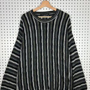 Protege 3D Coogi Style Knit Sweater XL Green Black Biggie Striped Hip‎ Hop 90s